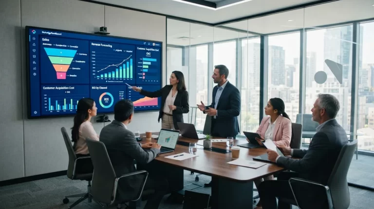 Marketing metrics and revenue prediction concept. a wide shot of a modern high